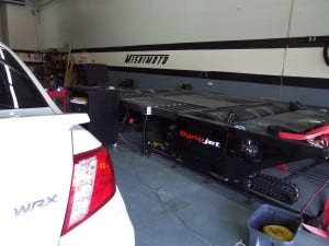 WRX test vehicle and the Dynojet dynamometer