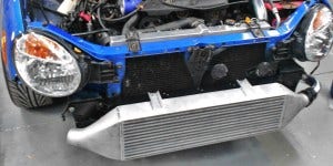 Mishimoto prototype intercooler installed on Bugeye 