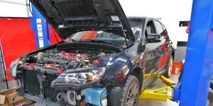 GR STi test vehicle on lift