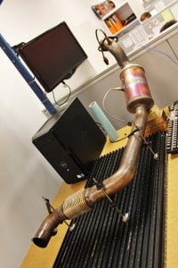 Stock downpipe on CMM table
