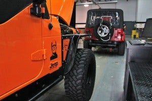 Wrangler test vehicles in shop