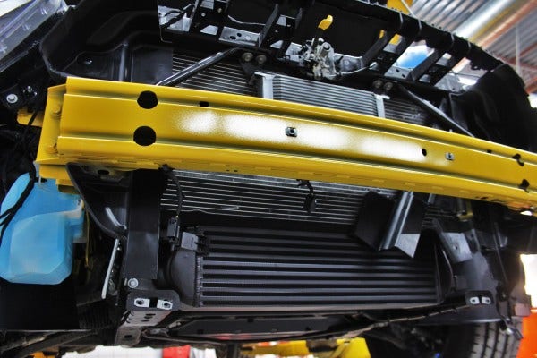 Painted Mishimoto 2015 Mustang EcoBoost Intercooler installed