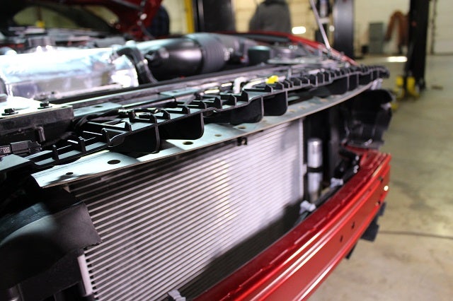 Mustang oil cooler bracket mounted on the GT